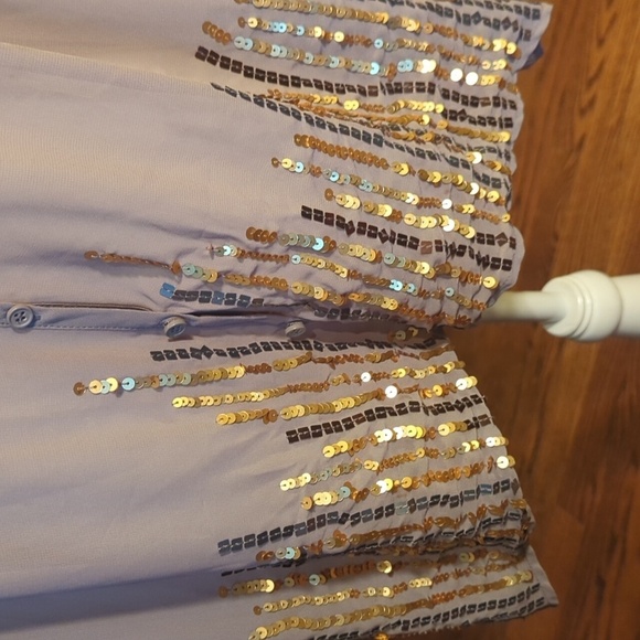 Taupe Neutral Sheer Sleeveless Top Gold Sequin Accents Bella Swan Vibes Sz m - Picture 5 of 8